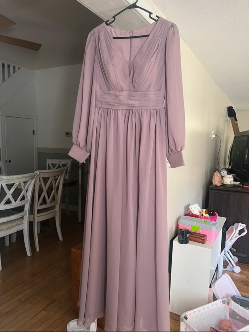 Mother of the bride Elegant Long Sleeve V-Neck Mauve Maxi Dress 10